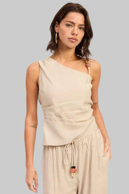 Kaia Boho Asymmetrical Sleeveless Linen Top