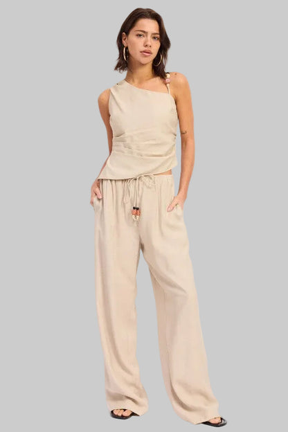 Kaia Boho Asymmetrical Sleeveless Linen Top