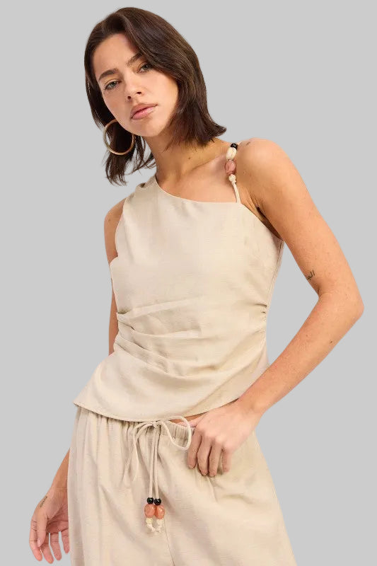 Kaia Boho Asymmetrical Sleeveless Linen Top