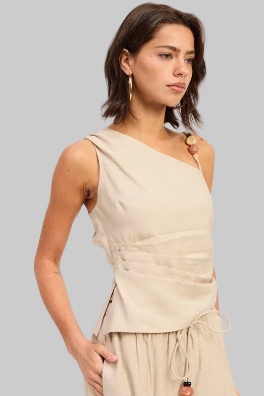 Kaia Boho Asymmetrical Sleeveless Linen Top