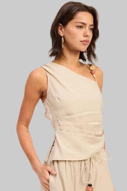 Kaia Boho Asymmetrical Sleeveless Linen Top