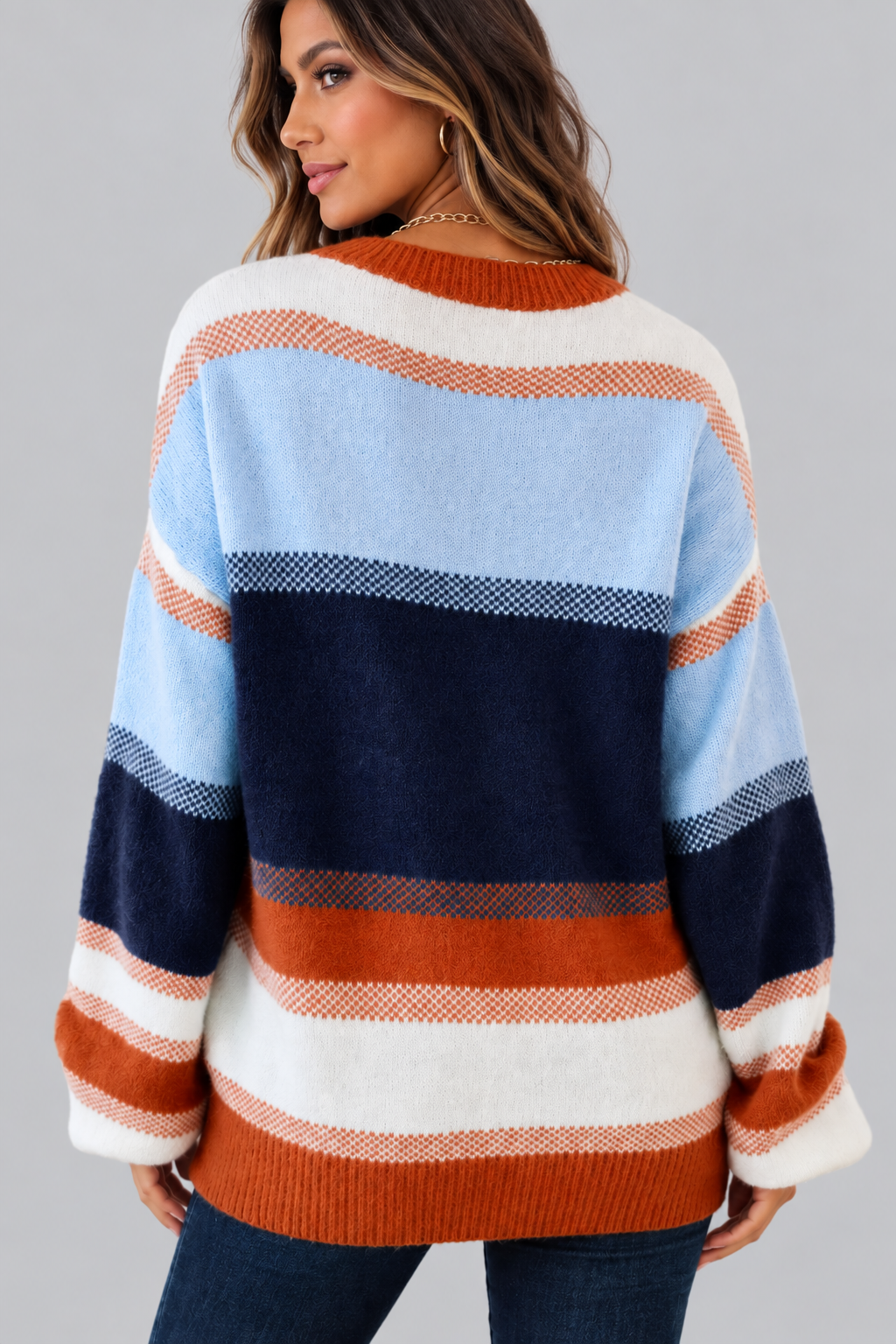 Kaia Color Block Round Neck Tunic Sweater