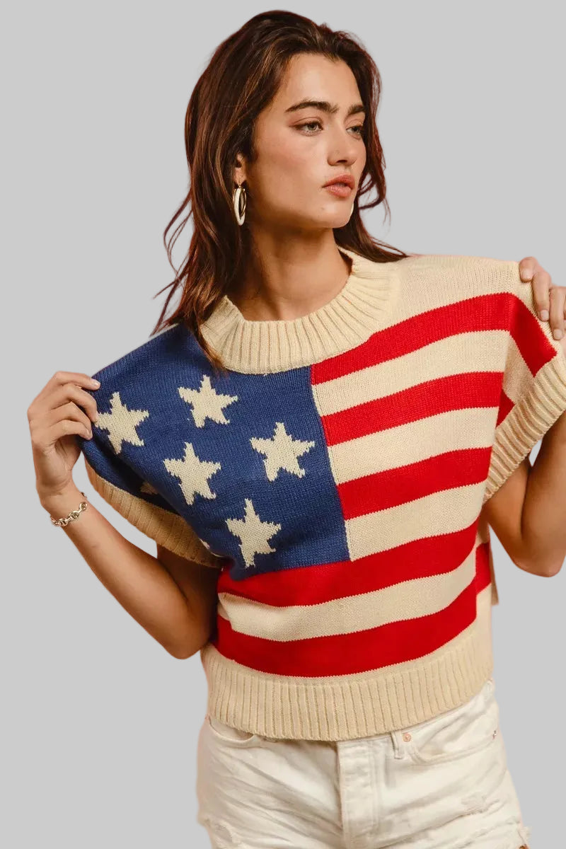 Kaia Star Patch American Flag Sleeveless Sweater