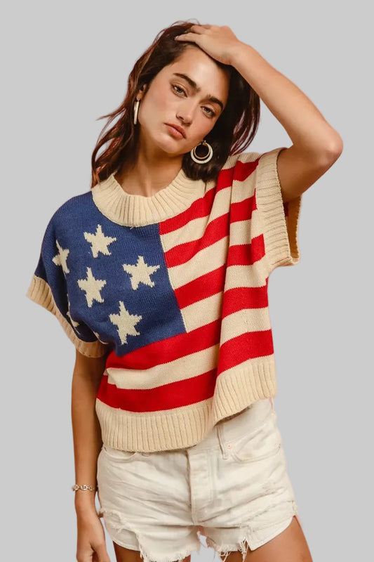 Kaia Star Patch American Flag Sleeveless Sweater