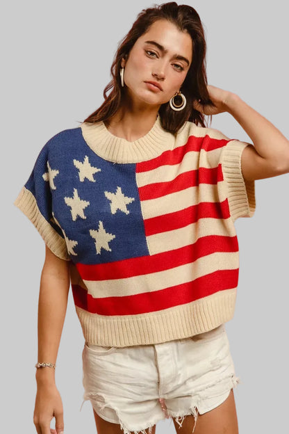 Kaia Star Patch American Flag Sleeveless Sweater