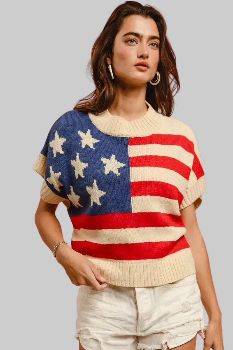 Kaia Star Patch American Flag Sleeveless Sweater