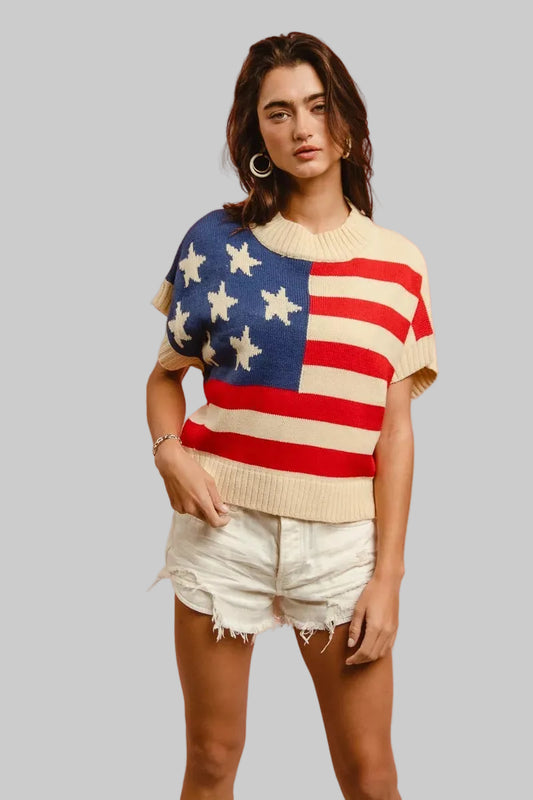 Kaia Star Patch American Flag Sleeveless Sweater