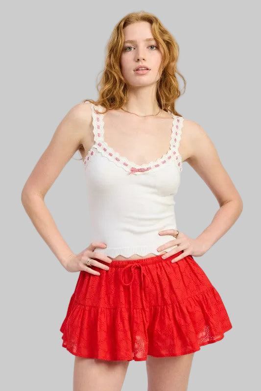 Katherine Crochet Ribbon Scallop Tank Top