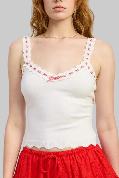 Katherine Crochet Ribbon Scallop Tank Top