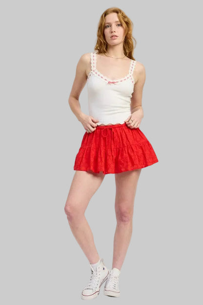 Katherine Crochet Ribbon Scallop Tank Top