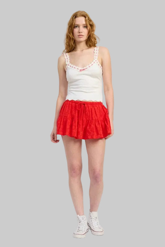 Katherine Crochet Ribbon Scallop Tank Top