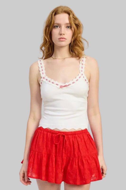 Katherine Crochet Ribbon Scallop Tank Top