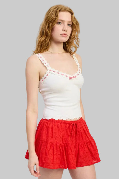 Katherine Crochet Ribbon Scallop Tank Top