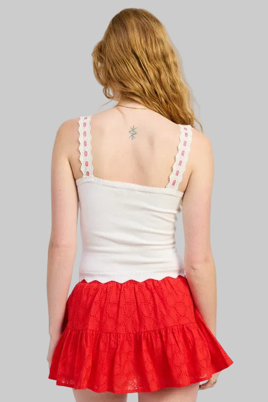 Katherine Crochet Ribbon Scallop Tank Top