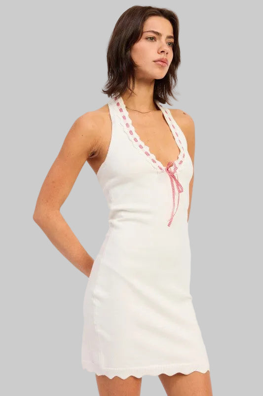 Katherine Scallop Halter Mini Dress