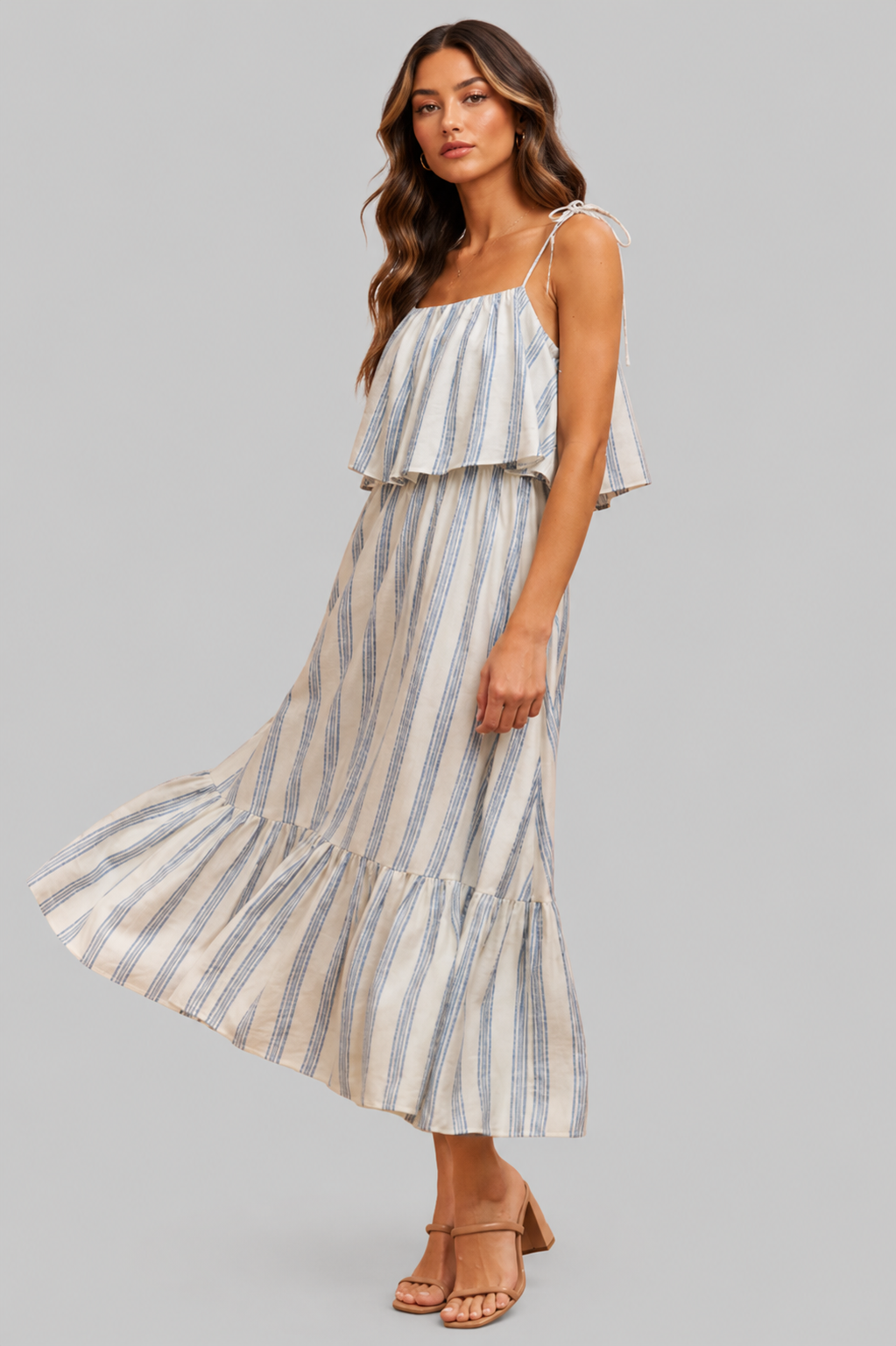 Kayla Stripe Tiered Midi Dress