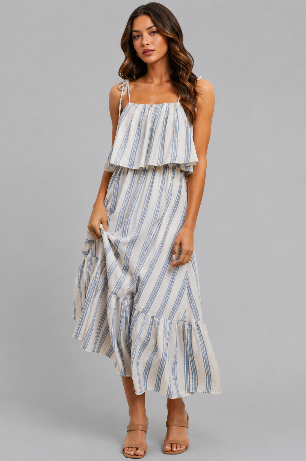 Kayla Stripe Tiered Midi Dress