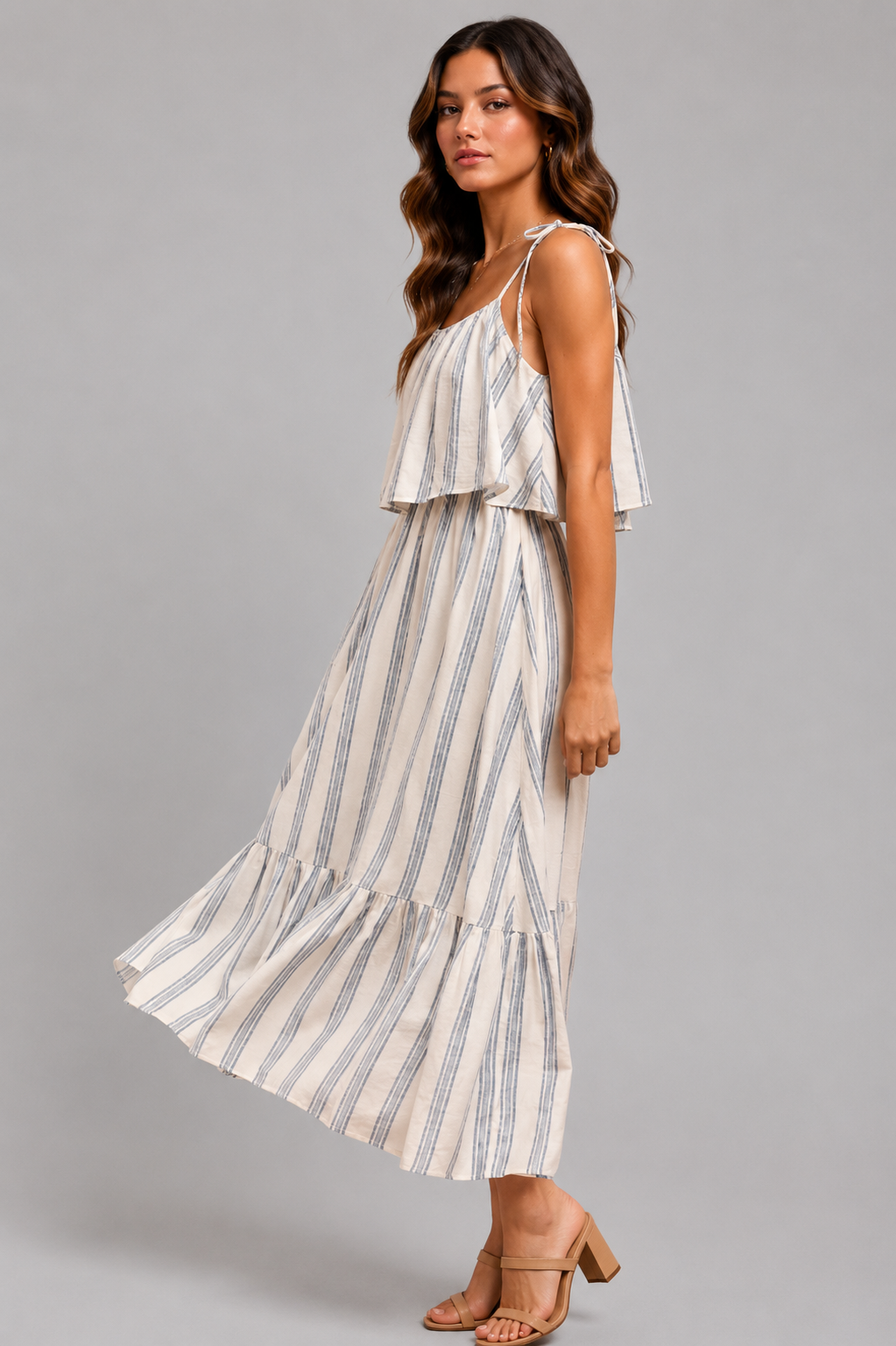 Kayla Stripe Tiered Midi Dress