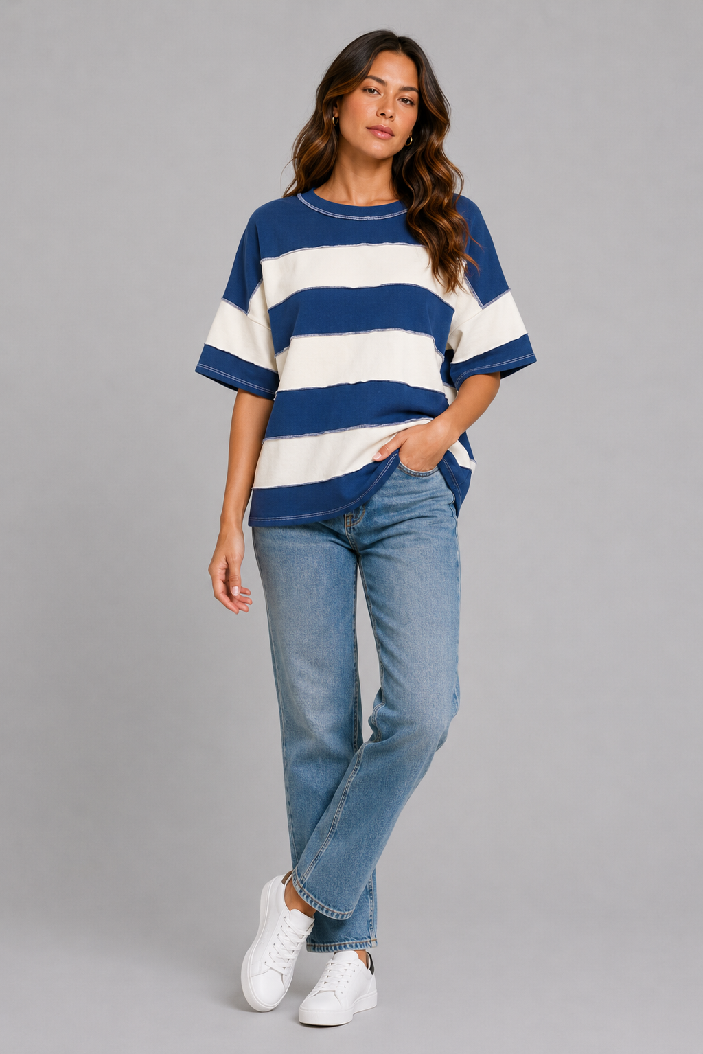 Kiara Terry Striped Exposed Seam Top
