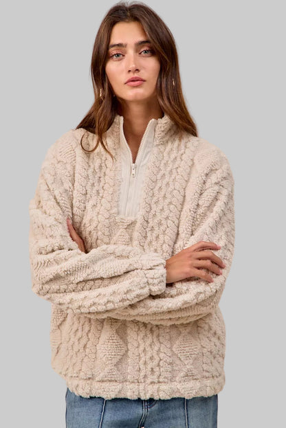 Krissy Boho Patterned Soft Fleece Half Zip Sweater