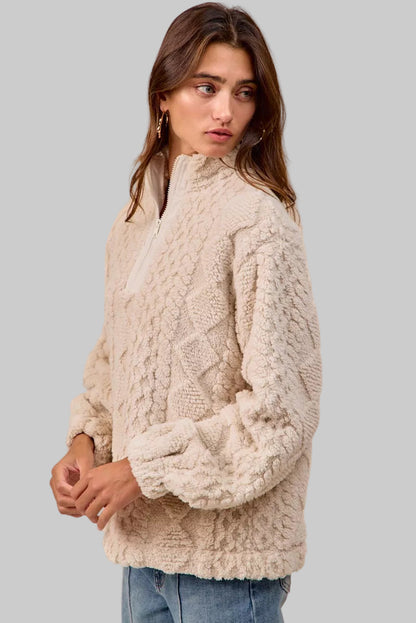 Krissy Boho Patterned Soft Fleece Half Zip Sweater