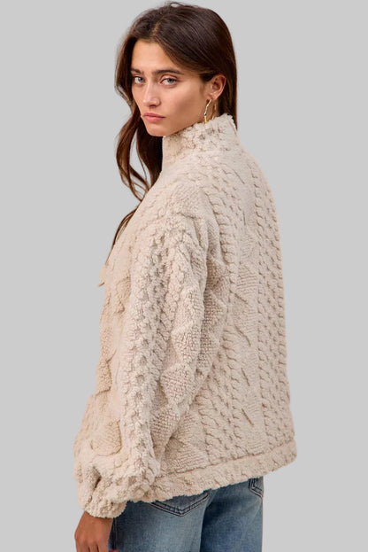 Krissy Boho Patterned Soft Fleece Half Zip Sweater