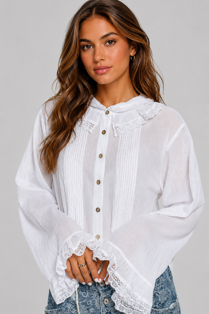 Krissy Lace Pintuck Button Down Shirt