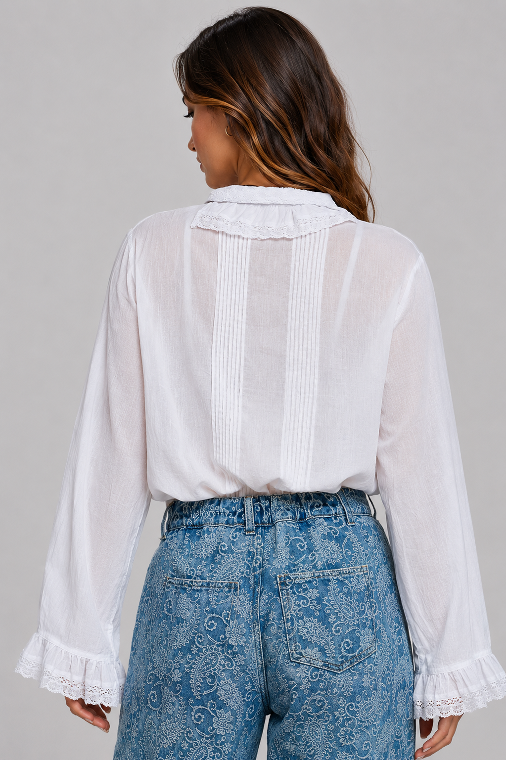 Krissy Lace Pintuck Button Down Shirt