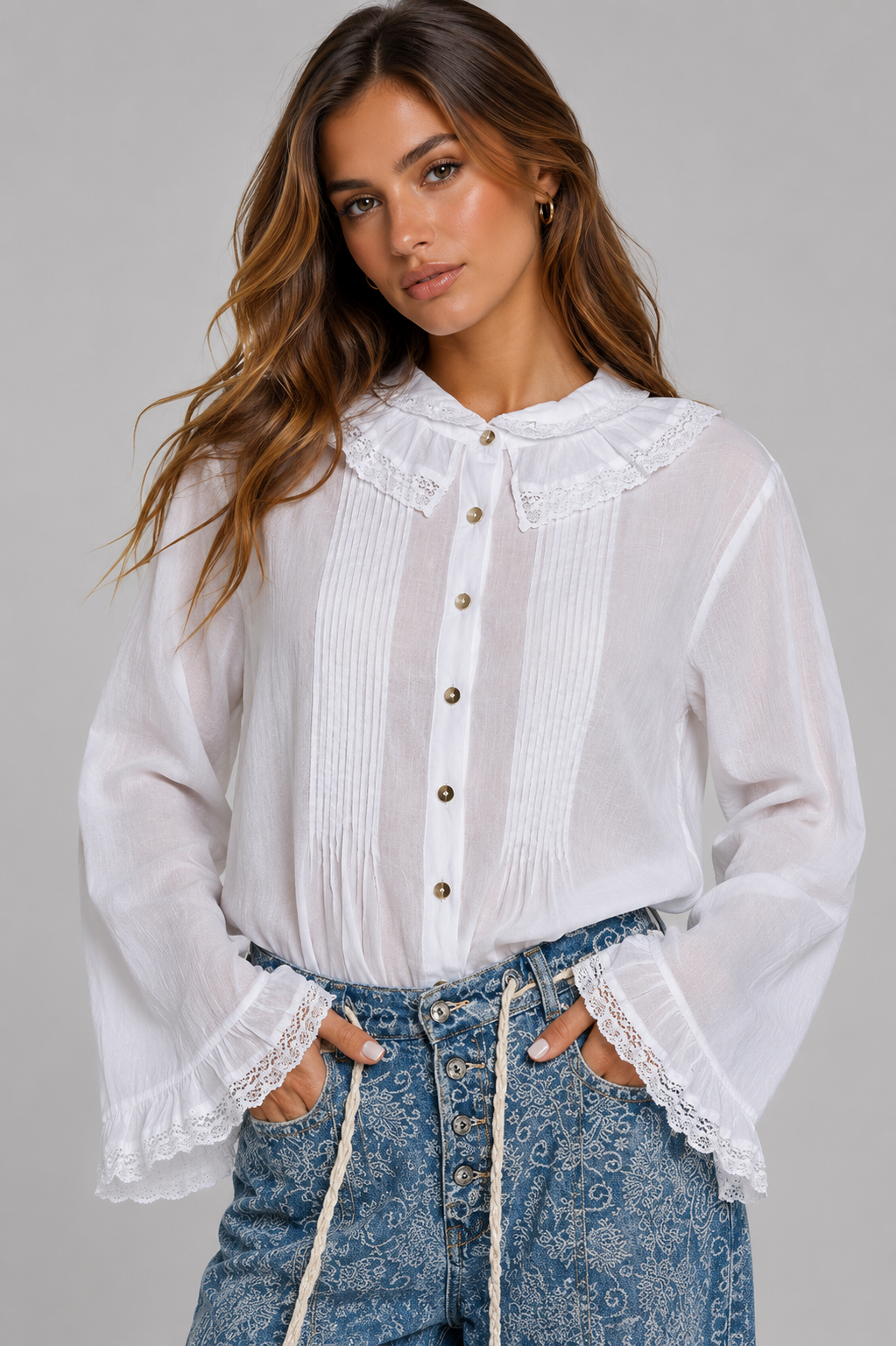 Krissy Lace Pintuck Button Down Shirt