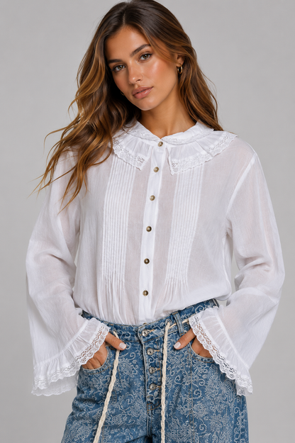 Krissy Lace Pintuck Button Down Shirt