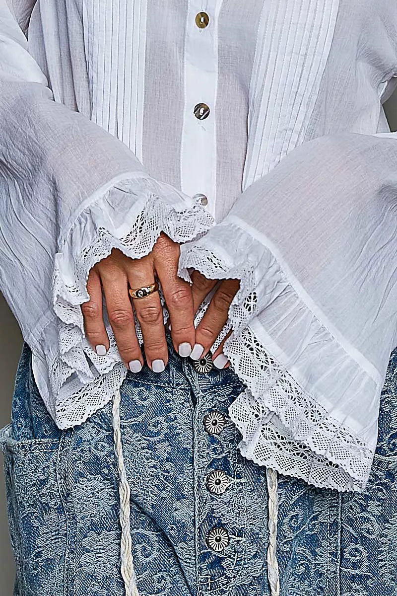 Krissy Lace Pintuck Button Down Shirt