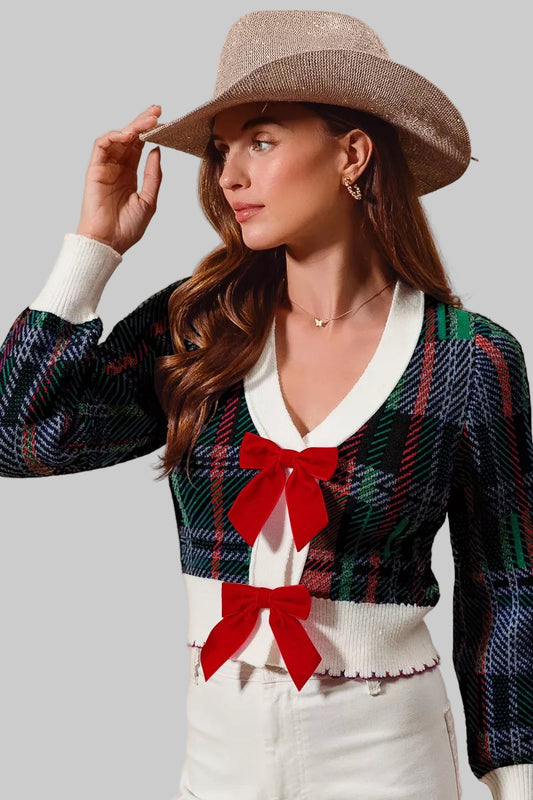 Lainey Velvet Bow Embellished Christmas Cardigan