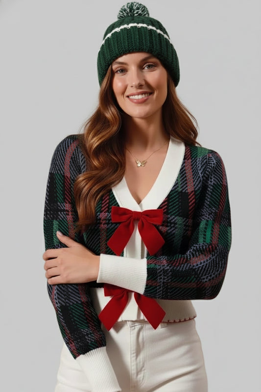Lainey Velvet Bow Embellished Christmas Cardigan