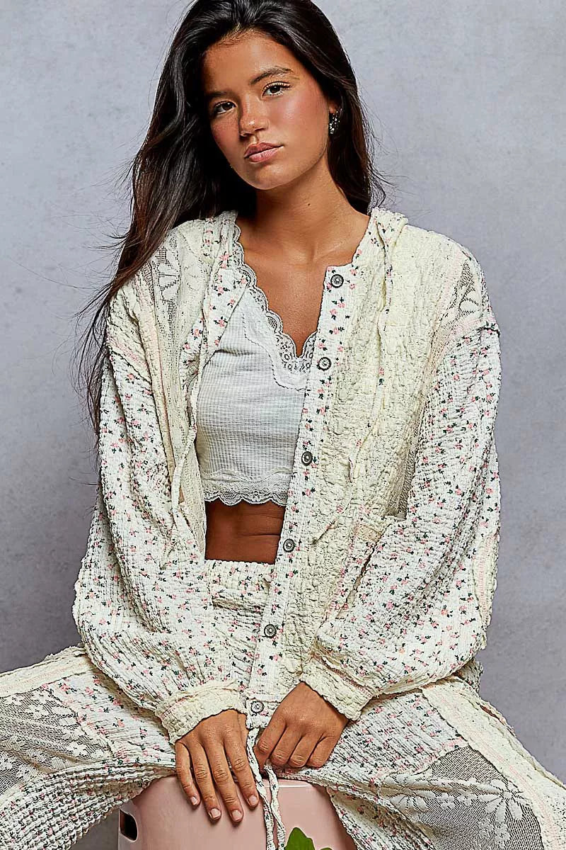 Laura Boho Floral Balloon Sleeve Hooded Lace Jacket