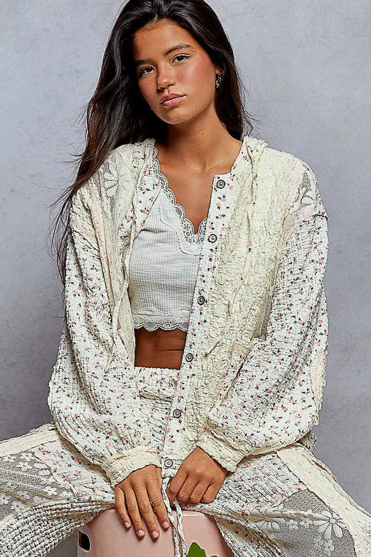 Laura Boho Floral Balloon Sleeve Hooded Lace Jacket