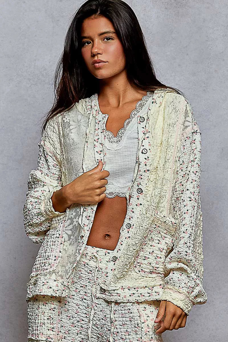 Laura Boho Floral Balloon Sleeve Hooded Lace Jacket