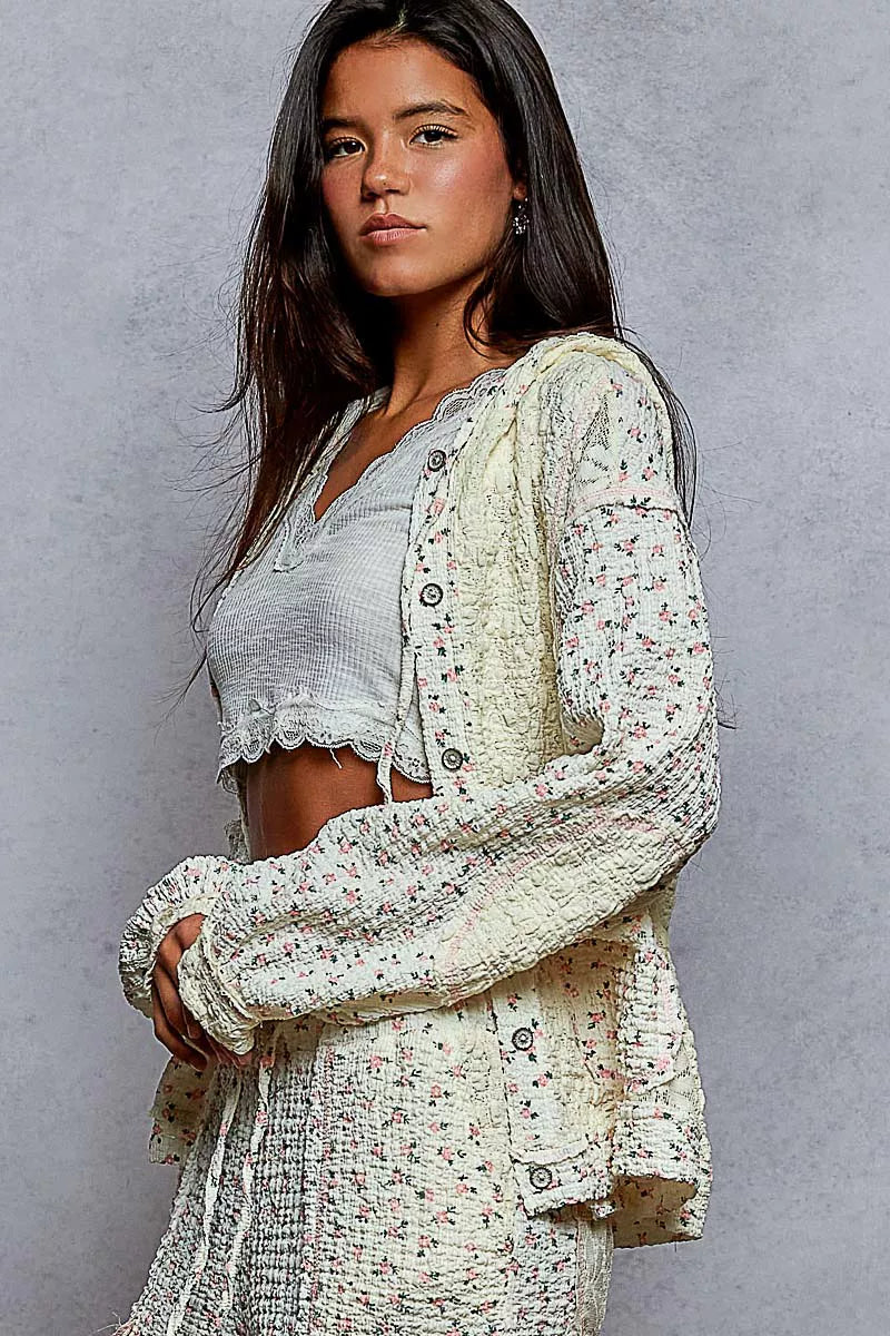 Laura Boho Floral Balloon Sleeve Hooded Lace Jacket