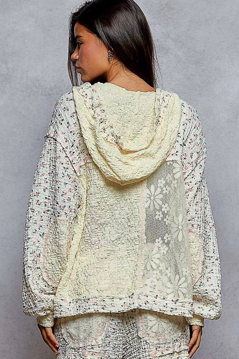 Laura Boho Floral Balloon Sleeve Hooded Lace Jacket