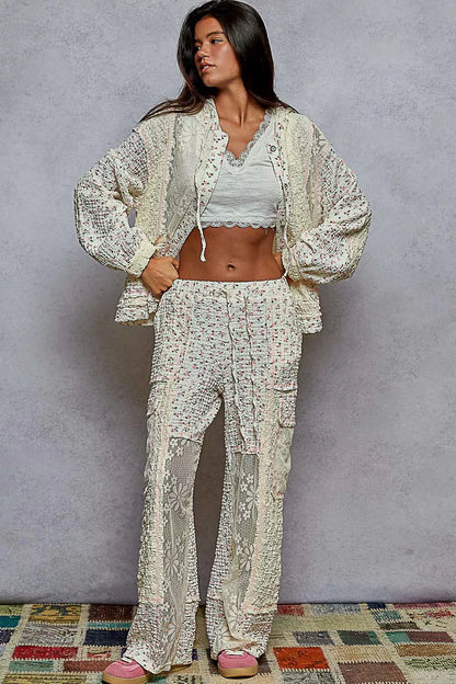 Laura Boho Floral Balloon Sleeve Hooded Lace Jacket