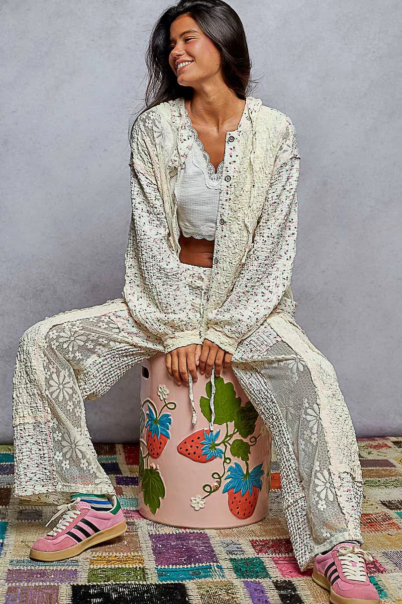 Laura Boho Floral Balloon Sleeve Hooded Lace Jacket