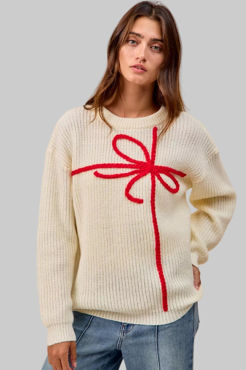 Layla Boho Christmas Ribbon Bow Sweater