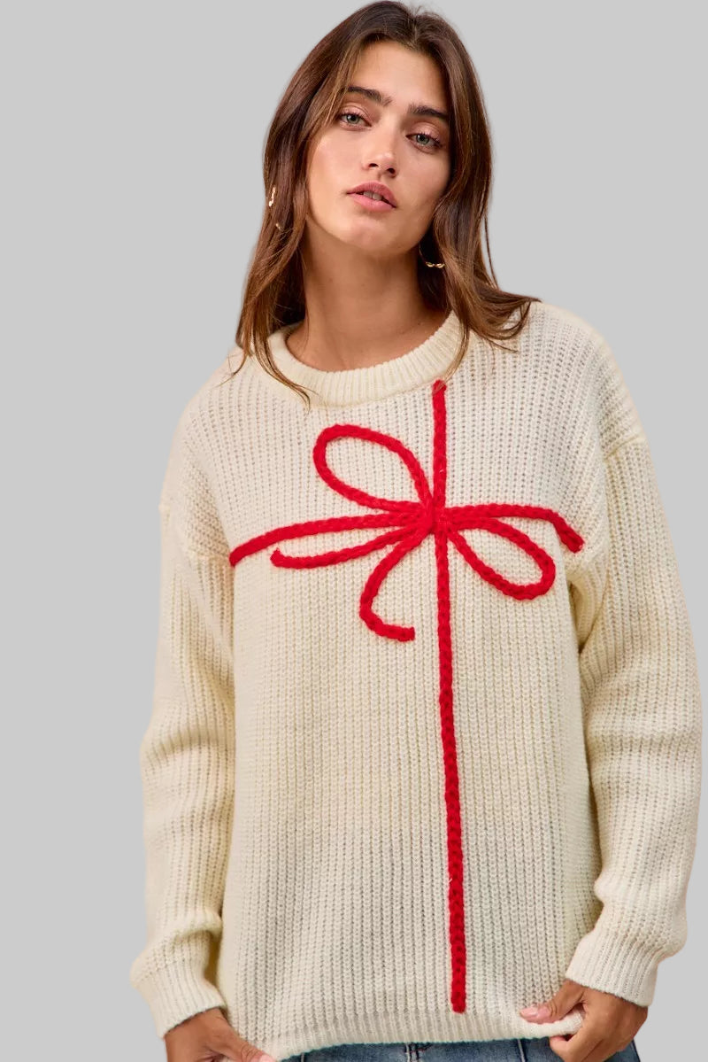 Layla Boho Christmas Ribbon Bow Sweater