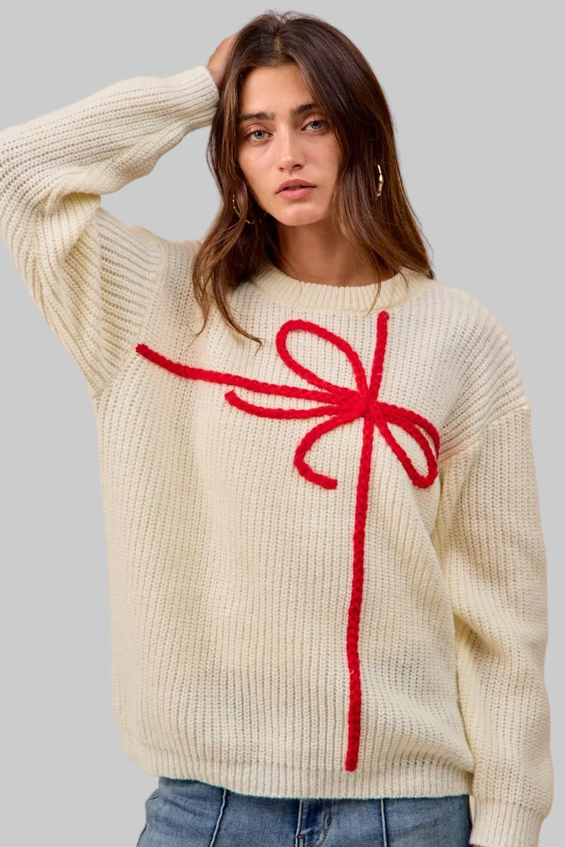 Layla Boho Christmas Ribbon Bow Sweater