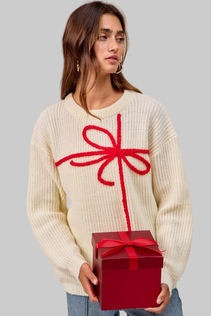 Layla Boho Christmas Ribbon Bow Sweater
