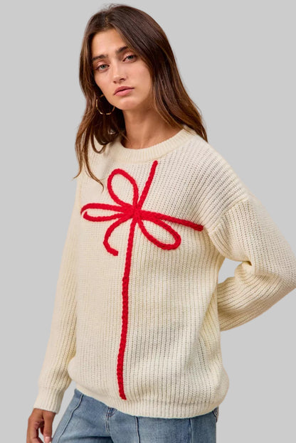 Layla Boho Christmas Ribbon Bow Sweater