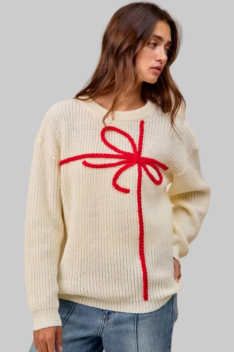 Layla Boho Christmas Ribbon Bow Sweater