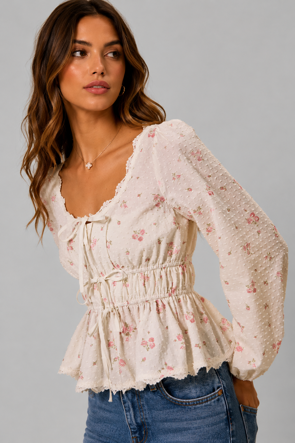 Layla Floral & Lace Ruched Blouse