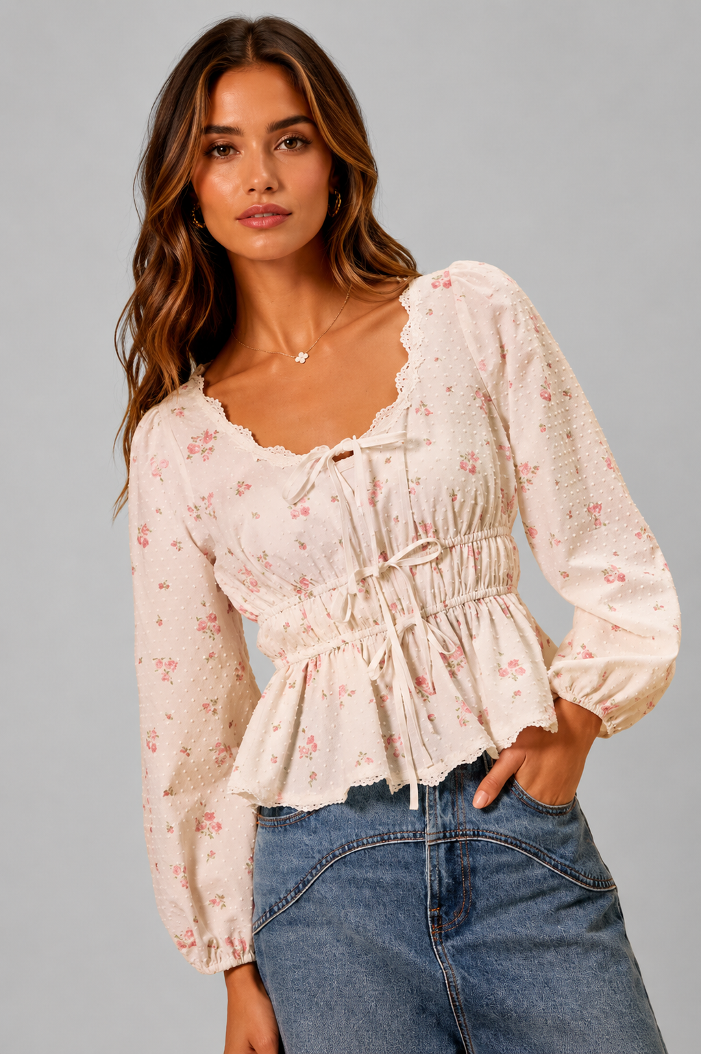 Layla Floral & Lace Ruched Blouse