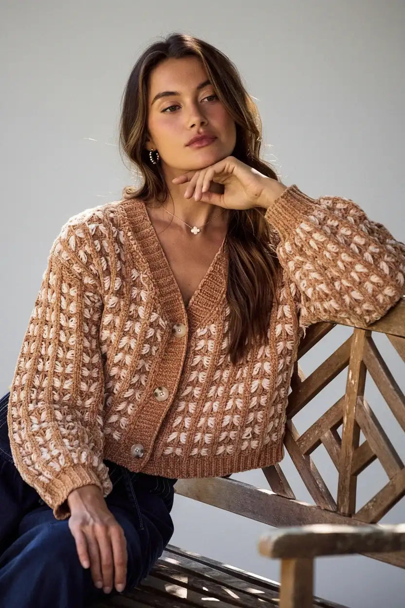 Leah Boho Chenille Textured Sweater Cardigan
