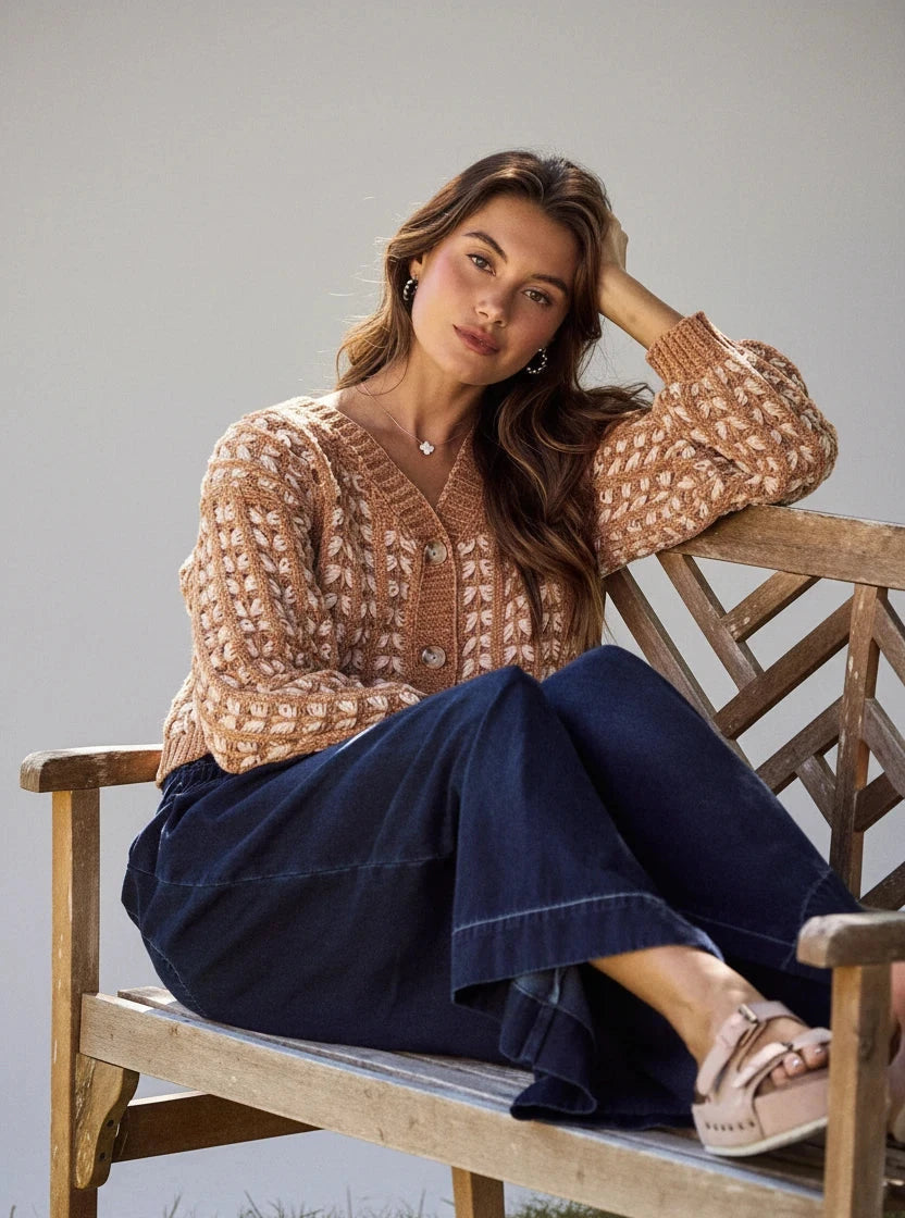 Leah Boho Chenille Textured Sweater Cardigan